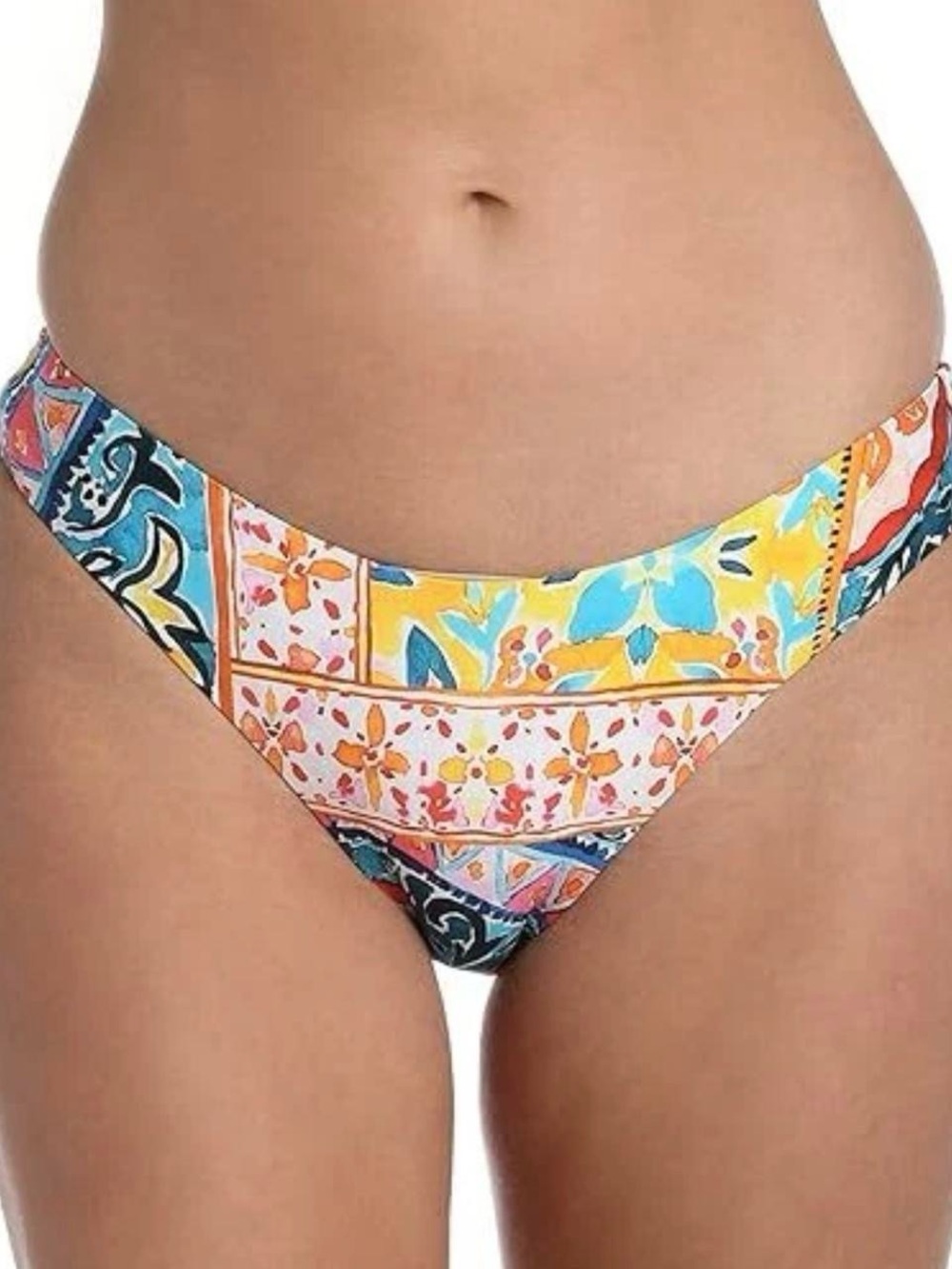 NWOT La Blanca Soleil Scoop Front Patchwork Euro Summer Bikini Bottoms, Size 6.